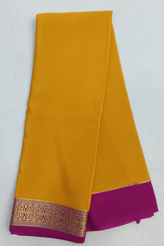 Gorgeous Mysore pure silk & pure gold zari saree in mustard with striped pallu