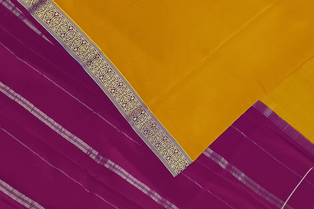 Gorgeous Mysore pure silk & pure gold zari saree in mustard with striped pallu