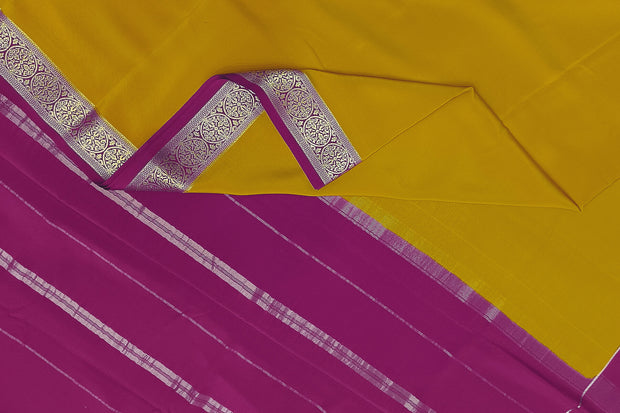 Gorgeous Mysore pure silk & pure gold zari saree in mustard with striped pallu