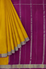 Gorgeous Mysore pure silk & pure gold zari saree in mustard with striped pallu