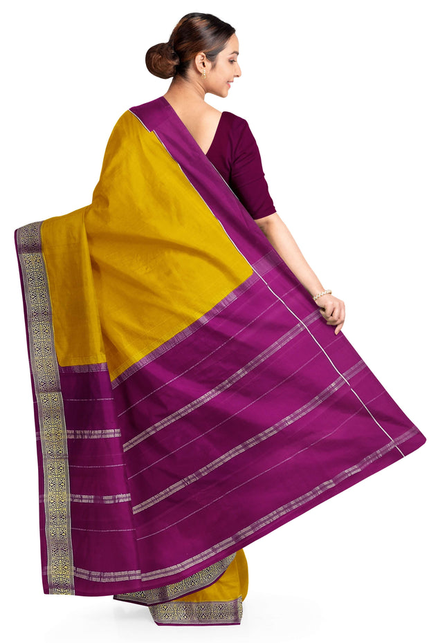 Gorgeous Mysore pure silk & pure gold zari saree in mustard with striped pallu