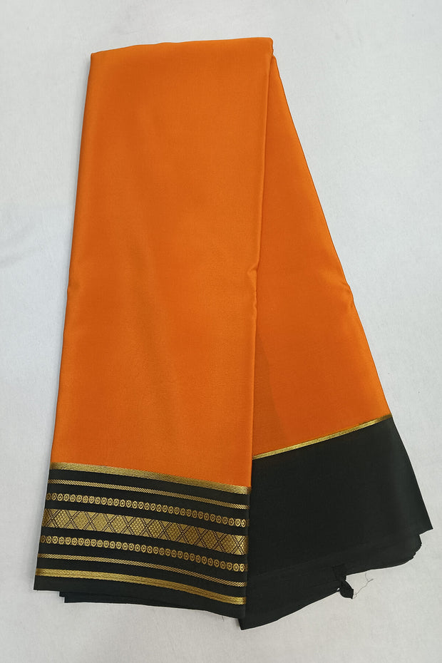 Gorgeous Mysore pure silk & pure gold zari saree in orange with striped pallu