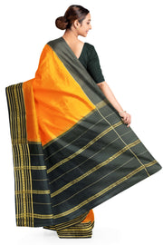 Gorgeous Mysore pure silk & pure gold zari saree in orange with striped pallu