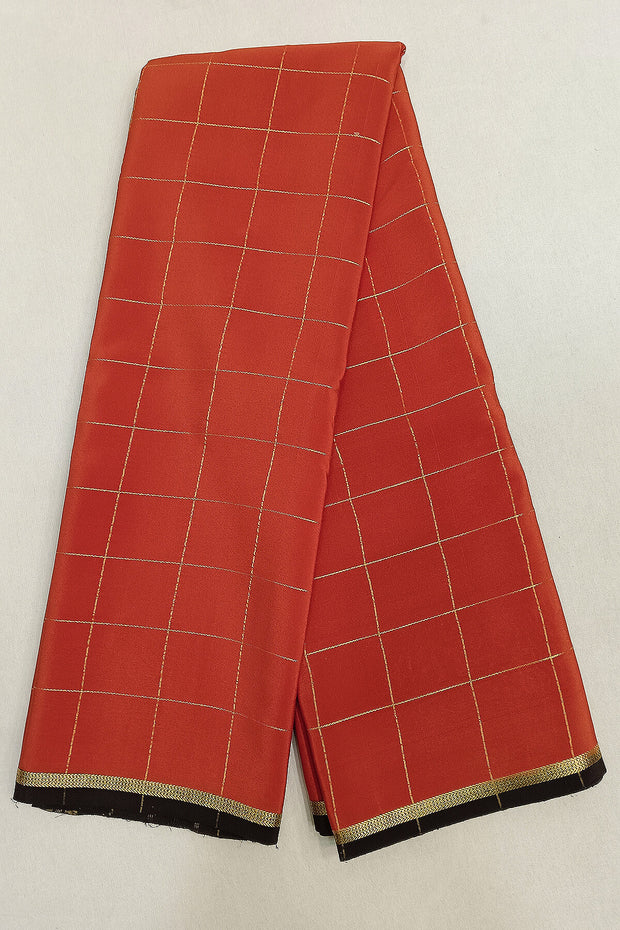 Gorgeous Mysore pure silk & pure gold zari saree in rust colour with zari checks