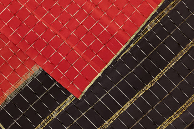Gorgeous Mysore pure silk & pure gold zari saree in rust colour with zari checks