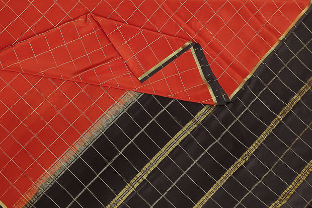 Gorgeous Mysore pure silk & pure gold zari saree in rust colour with zari checks