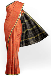 Gorgeous Mysore pure silk & pure gold zari saree in rust colour with zari checks