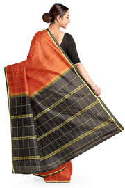 Gorgeous Mysore pure silk & pure gold zari saree in rust colour with zari checks