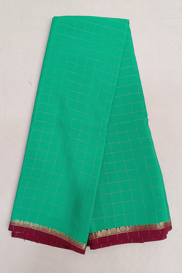 Gorgeous Mysore pure silk & pure gold zari saree in sea green with zari checks