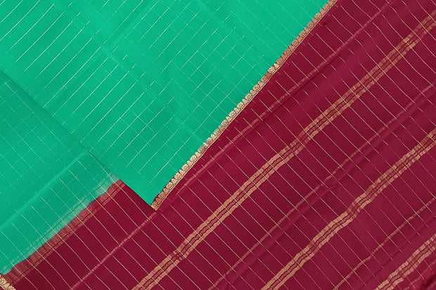 Gorgeous Mysore pure silk & pure gold zari saree in sea green with zari checks