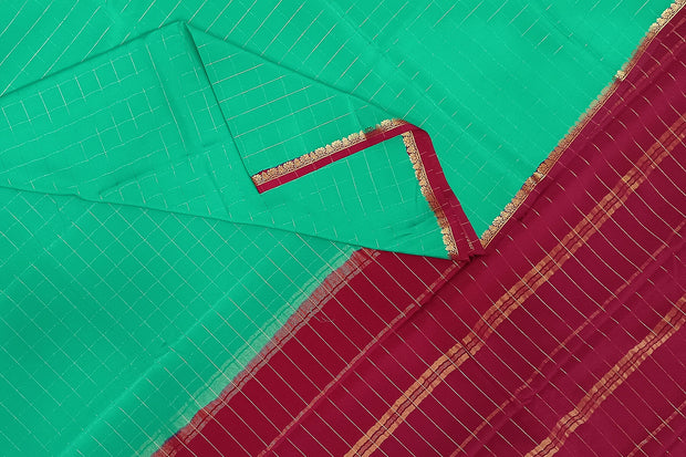 Gorgeous Mysore pure silk & pure gold zari saree in sea green with zari checks