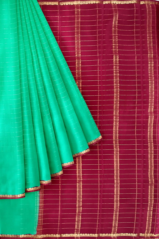 Gorgeous Mysore pure silk & pure gold zari saree in sea green with zari checks