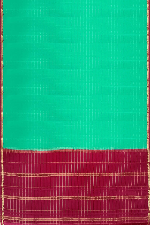 Gorgeous Mysore pure silk & pure gold zari saree in sea green with zari checks