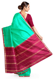 Gorgeous Mysore pure silk & pure gold zari saree in sea green with zari checks