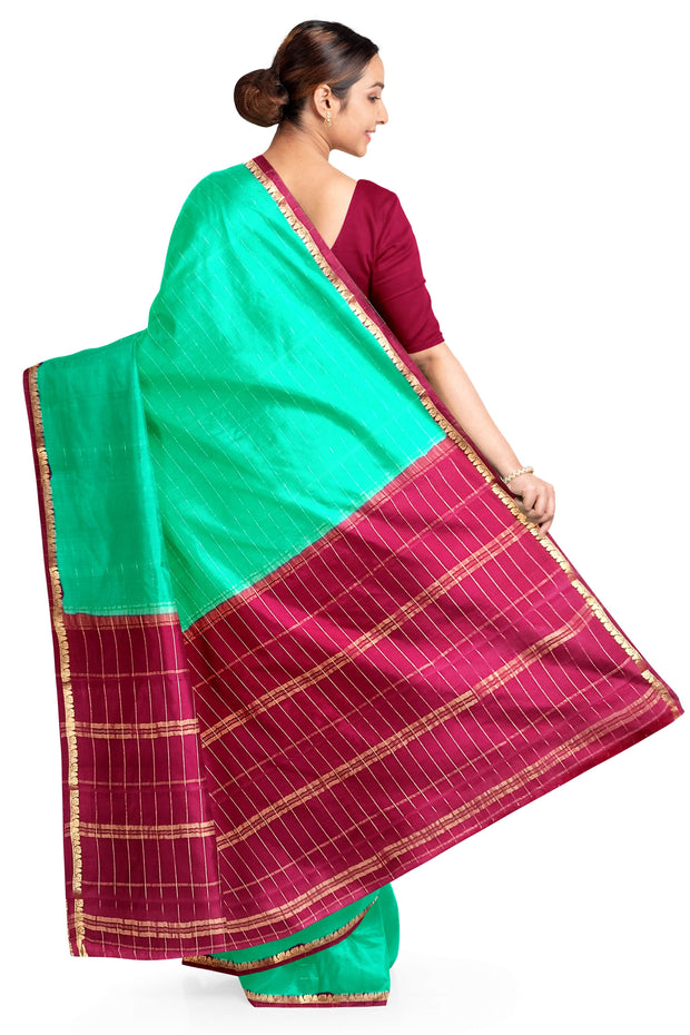 Gorgeous Mysore pure silk & pure gold zari saree in sea green with zari checks