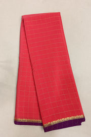 Gorgeous Mysore pure silk & pure gold zari saree in strawberry pink with zari checks