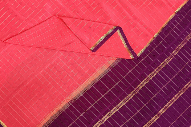 Gorgeous Mysore pure silk & pure gold zari saree in strawberry pink with zari checks