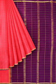 Gorgeous Mysore pure silk & pure gold zari saree in strawberry pink with zari checks
