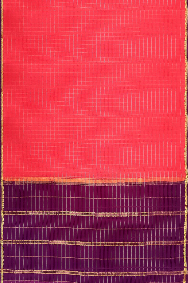 Gorgeous Mysore pure silk & pure gold zari saree in strawberry pink with zari checks