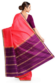 Gorgeous Mysore pure silk & pure gold zari saree in strawberry pink with zari checks