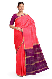 Gorgeous Mysore pure silk & pure gold zari saree in strawberry pink with zari checks