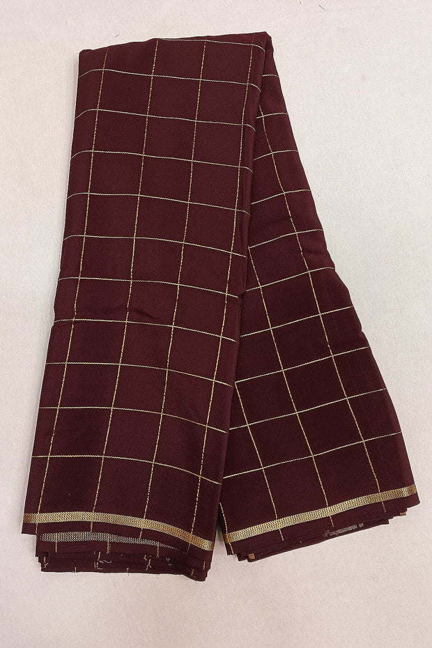 Gorgeous Mysore pure silk & pure gold zari saree in brown with zari checks