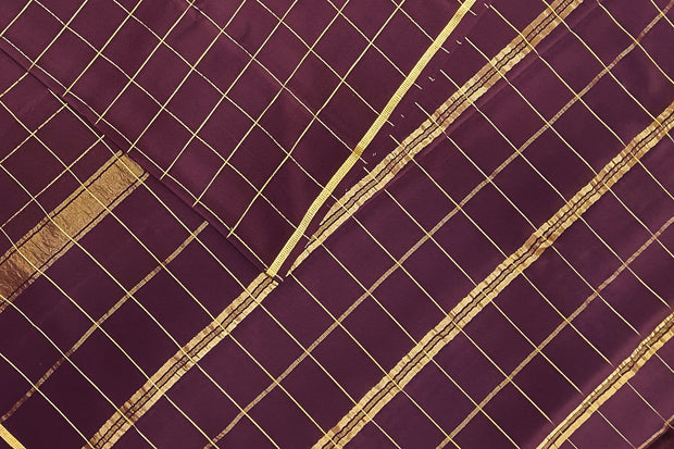 Gorgeous Mysore pure silk & pure gold zari saree in brown with zari checks