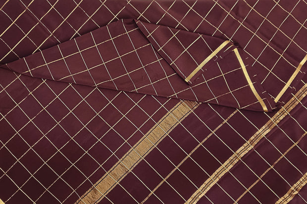 Gorgeous Mysore pure silk & pure gold zari saree in brown with zari checks