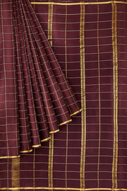 Gorgeous Mysore pure silk & pure gold zari saree in brown with zari checks
