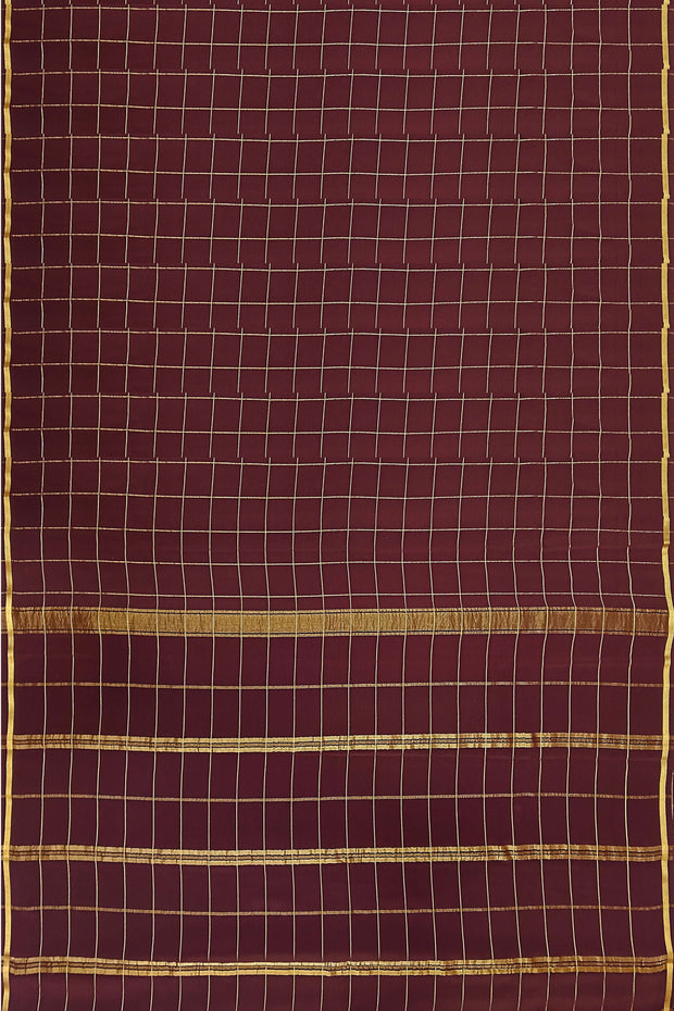 Gorgeous Mysore pure silk & pure gold zari saree in brown with zari checks