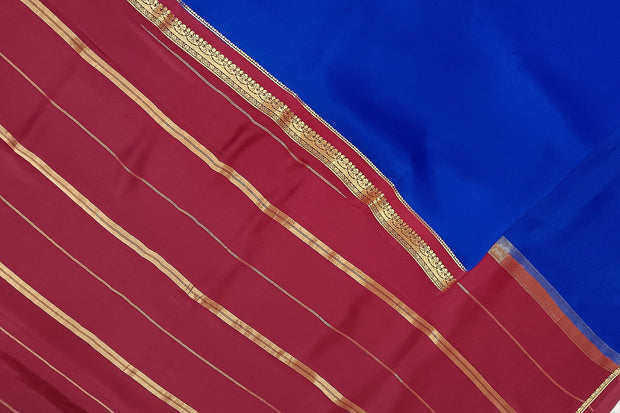 Gorgeous Mysore pure silk pure gold zari saree in royal blue with striped pallu
