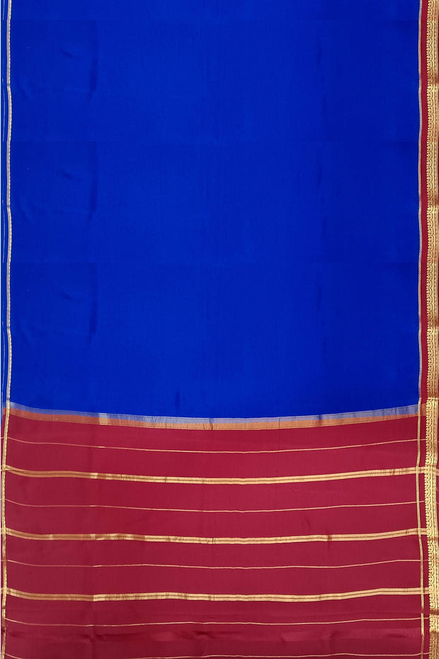Gorgeous Mysore pure silk pure gold zari saree in royal blue with striped pallu