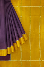 Gorgeous Mysore pure silk pure gold zari saree in brown with striped pallu