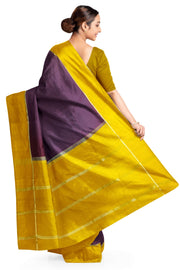 Gorgeous Mysore pure silk pure gold zari saree in brown with striped pallu