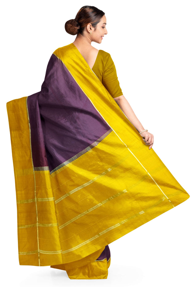 Gorgeous Mysore pure silk pure gold zari saree in brown with striped pallu