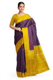 Gorgeous Mysore pure silk pure gold zari saree in brown with striped pallu