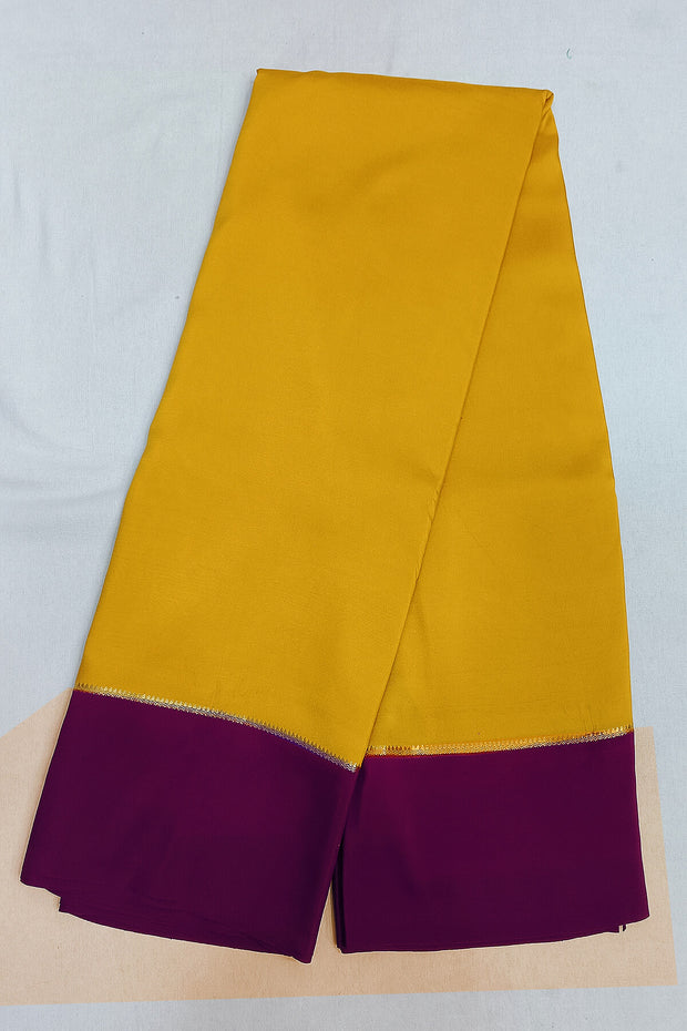 Gorgeous Mysore pure silk pure gold zari saree in mustard yellow with striped pallu
