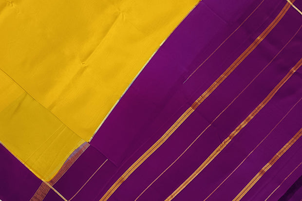 Gorgeous Mysore pure silk pure gold zari saree in mustard yellow with striped pallu