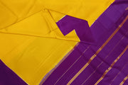 Gorgeous Mysore pure silk pure gold zari saree in mustard yellow with striped pallu