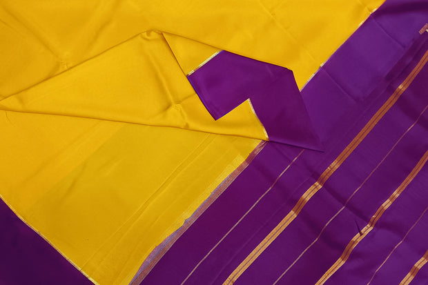Gorgeous Mysore pure silk pure gold zari saree in mustard yellow with striped pallu