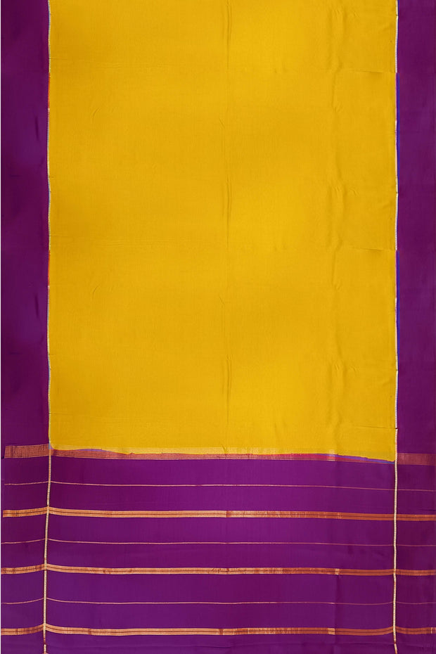 Gorgeous Mysore pure silk pure gold zari saree in mustard yellow with striped pallu
