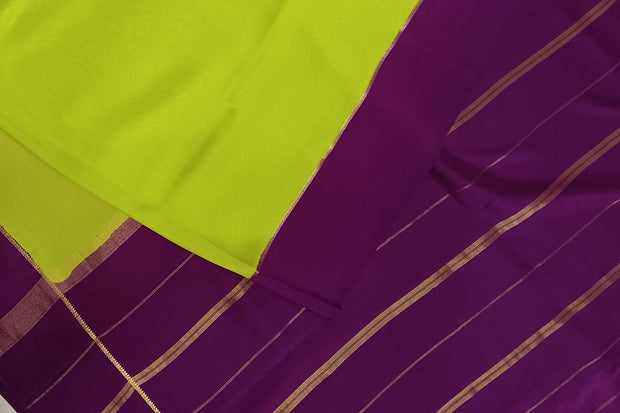 Gorgeous Mysore pure silk pure gold zari saree in radium green with striped pallu