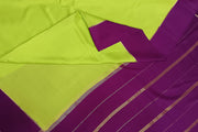 Gorgeous Mysore pure silk pure gold zari saree in radium green with striped pallu