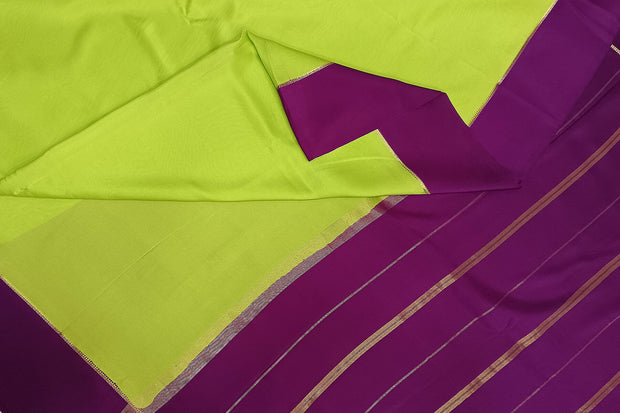 Gorgeous Mysore pure silk pure gold zari saree in radium green with striped pallu