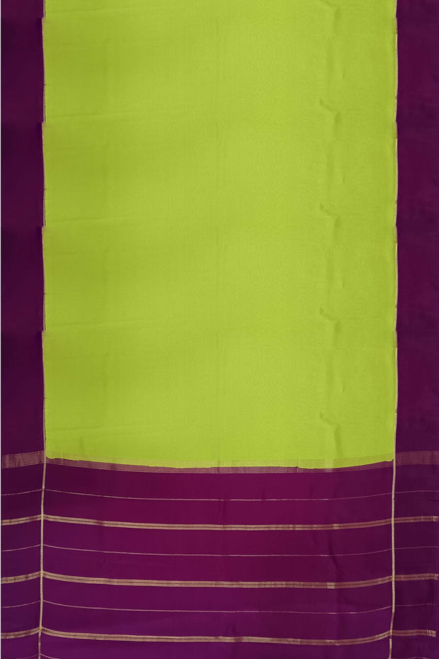 Gorgeous Mysore pure silk pure gold zari saree in radium green with striped pallu