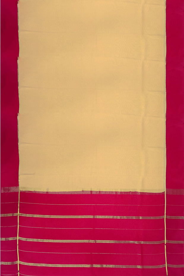 Gorgeous Mysore pure silk pure gold zari saree in peach with striped pallu