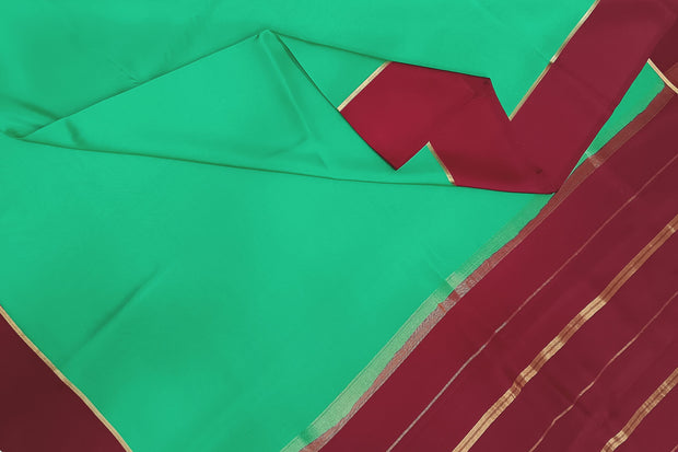Gorgeous Mysore pure silk pure gold zari saree in rama green with striped pallu