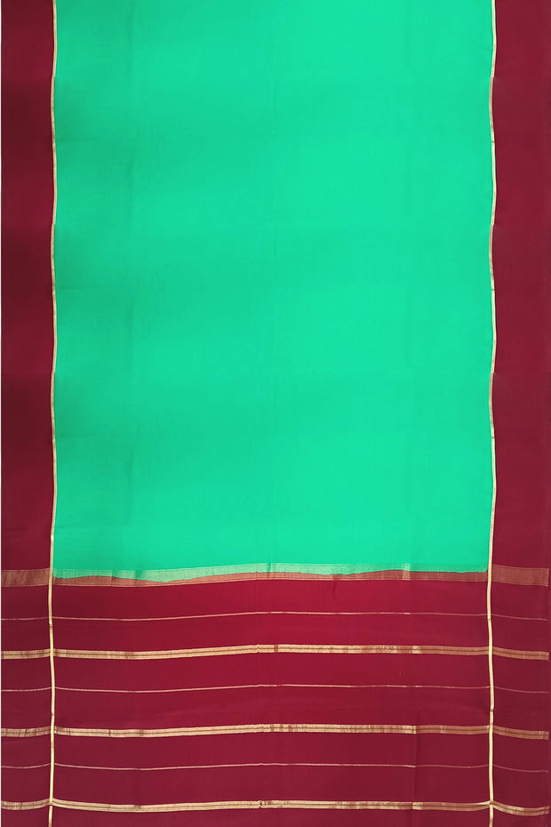 Gorgeous Mysore pure silk pure gold zari saree in rama green with striped pallu