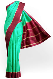 Gorgeous Mysore pure silk pure gold zari saree in rama green with striped pallu