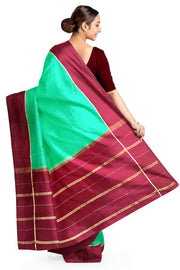 Gorgeous Mysore pure silk pure gold zari saree in rama green with striped pallu